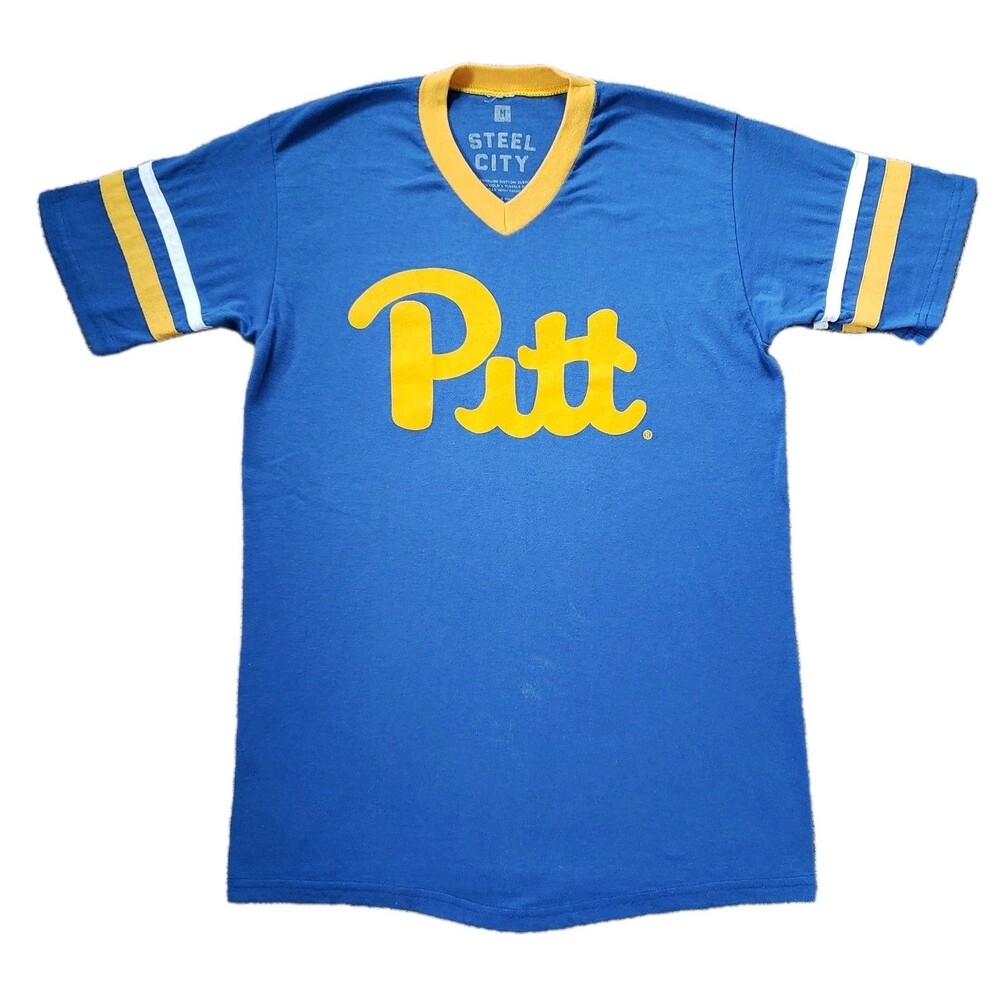 Steel City Pitt Size Medium USA Made Mens Retro Style V-neck T-Shirt Pittsburgh